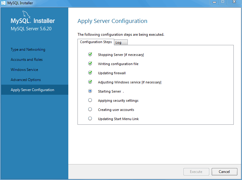 MySQL Installer - MySQL Server Configuration: Apply Server Configuration