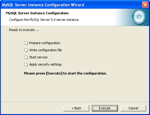 MySQL Server Instance Configuration Wizard: Confirmation