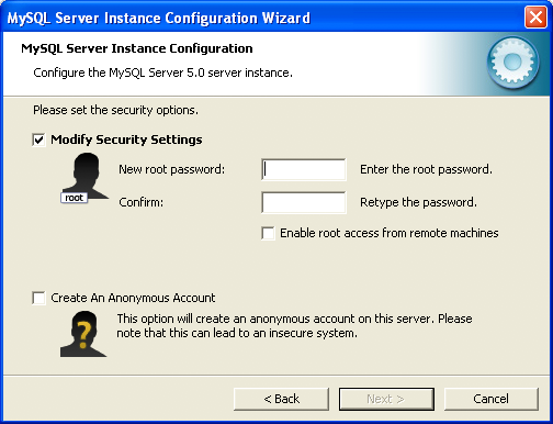 MySQL Server Instance Config Wizard: Security